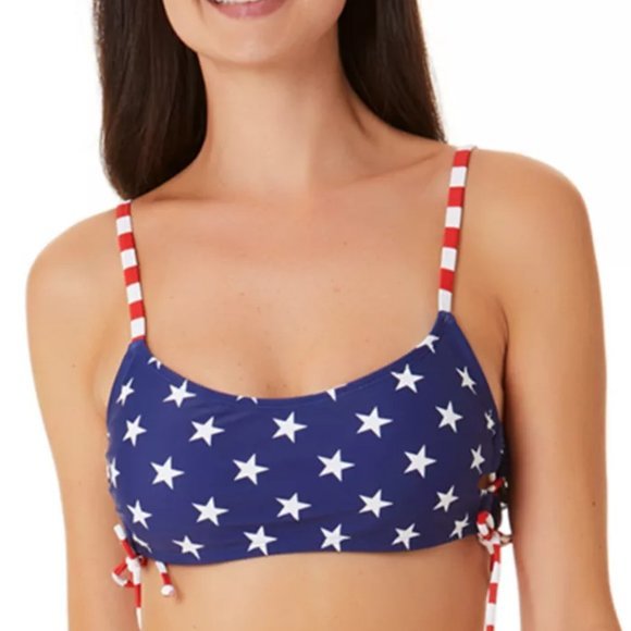 California Waves Classic Stars and Stripes Side Lace-Up Bralette‎ Bikini Top M - Picture 4 of 11